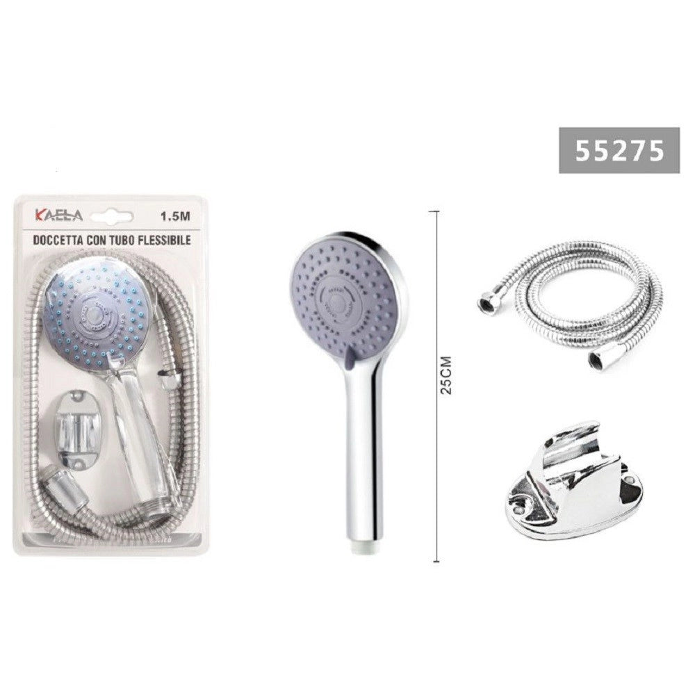 Trade Shop - Kit Soffione Doccetta 25cm Multigetto Doccia Bagno Con Staffa Tubo 1,5 Mt 55275 -
