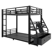 Letto a Castello 90x200 cm; 2 Posti - LED; Mensole; 2 Cassetti in Tessuto - Nero