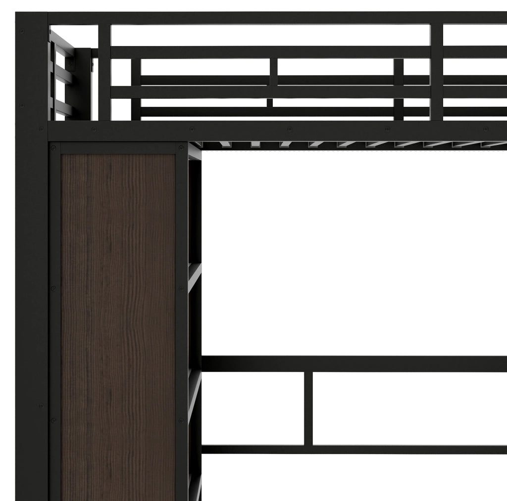 Letto a soppalco 90x200 cm con scrivania, ripiani e LED, struttura in metallo