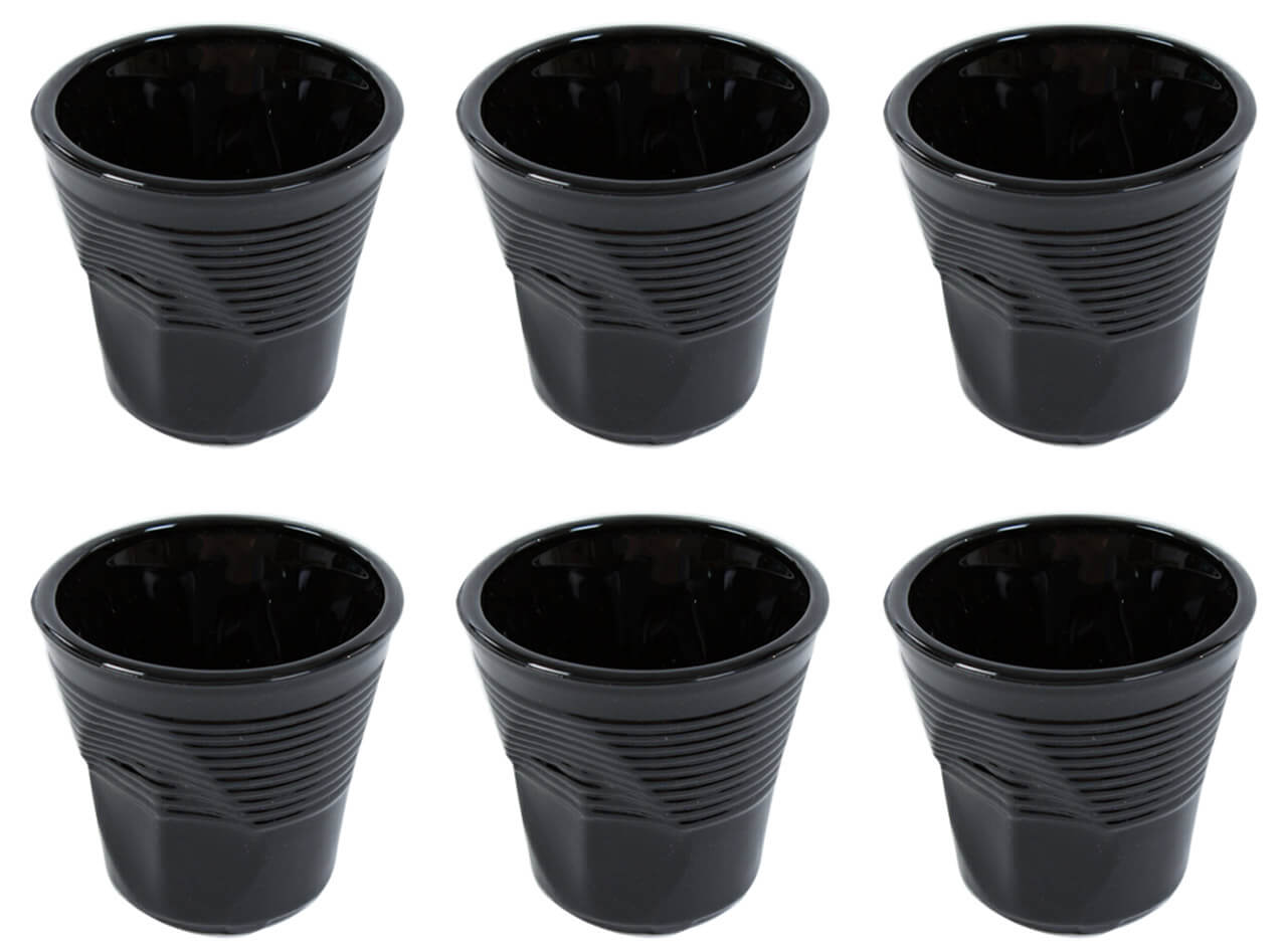 Set 6 Tazzine da Caffè Accartocciati Ø6,5 cm in Vetro Pressato Kaleidos Neri