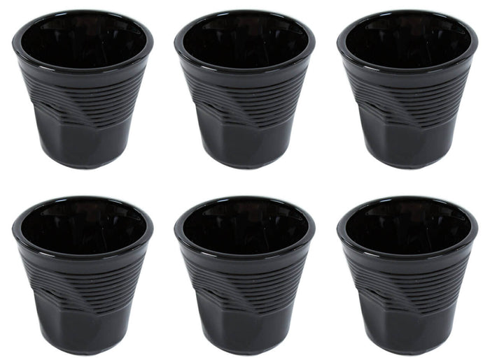 Set 6 Tazzine da Caffè Accartocciati Ø6,5 cm in Vetro Pressato Kaleidos Neri