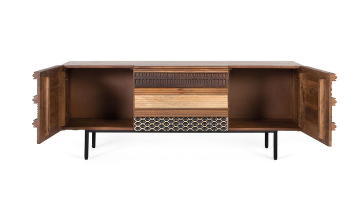 Mobile TV in legno di mango con motivi geometrici testurizzati