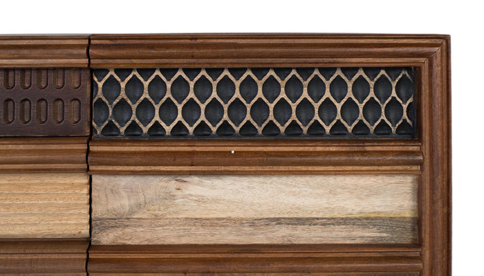 Mobile TV in legno di mango con motivi geometrici testurizzati