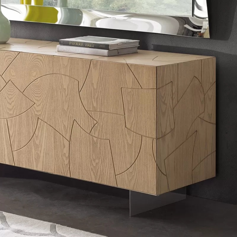 Madia 3 ante contemporanea legno massello gambe acciaio 180x45x73 (301) - Mobili 2G