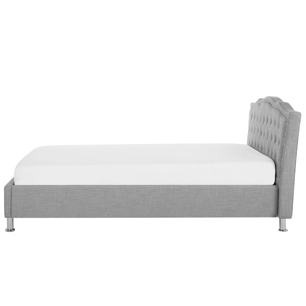 Letto matrimoniale in tessuto grigio 140 x 200 cm  struttura imbottita con ripiano per la testa dei chiodi Bottoni in cristallo Poggiatesta