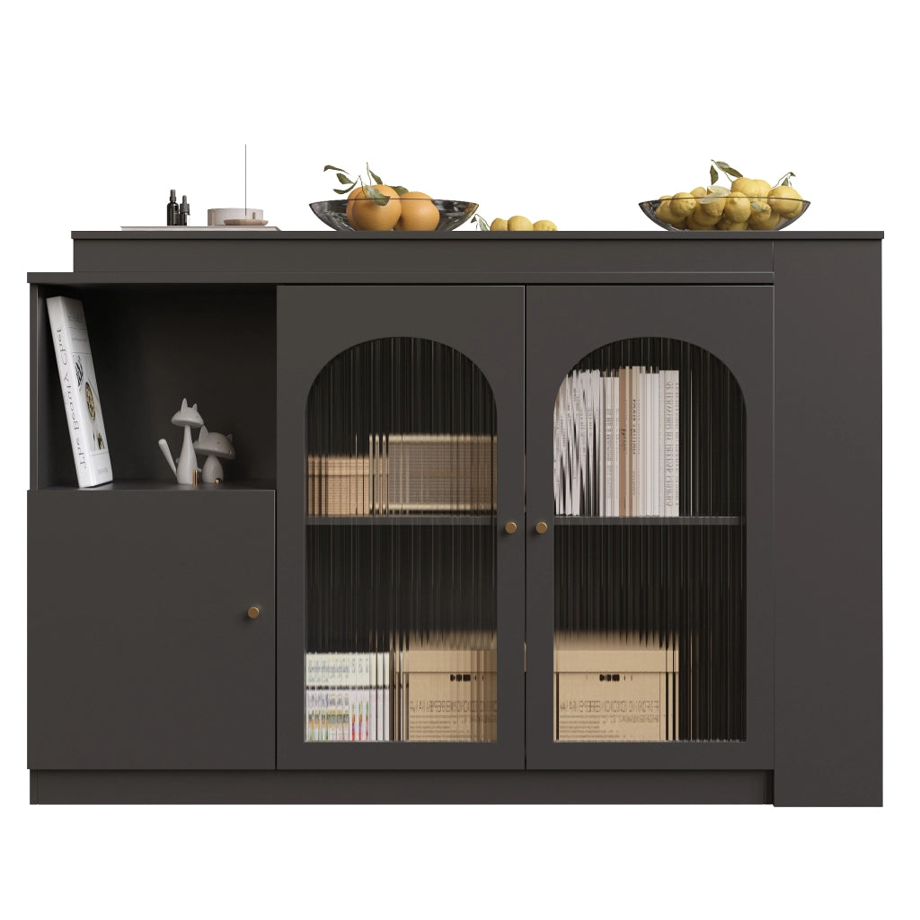 Tavolo Bar Rotante 360¡ã ¨C MINIMAL ¨C Nero, Piano in Vetro, 120x40x97 cm