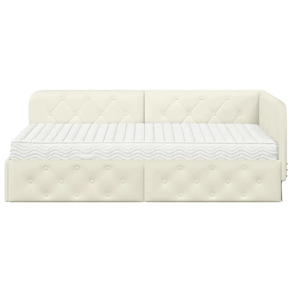 Cornice del letto ad angolo Crema 100 x 200 cm Velluto