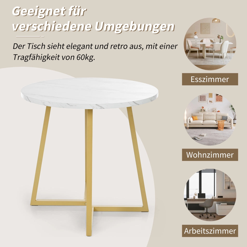 TAVOLO da pranzo rotondo 80 cm in MDF bianco con base in metallo