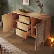 Credenza rustica 120x40x75 cm rovere con 2 ante e 3 cassetti