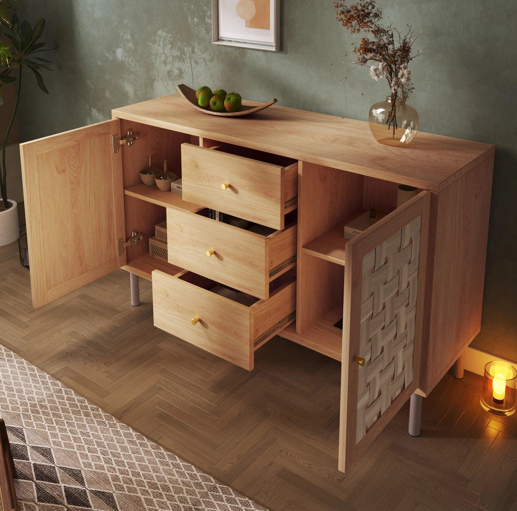 Credenza rustica 120x40x75 cm rovere con 2 ante e 3 cassetti