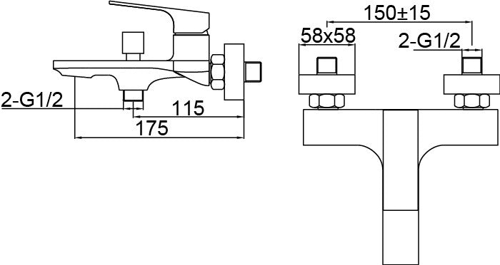 Miscelatore squadrato per vasca, completo