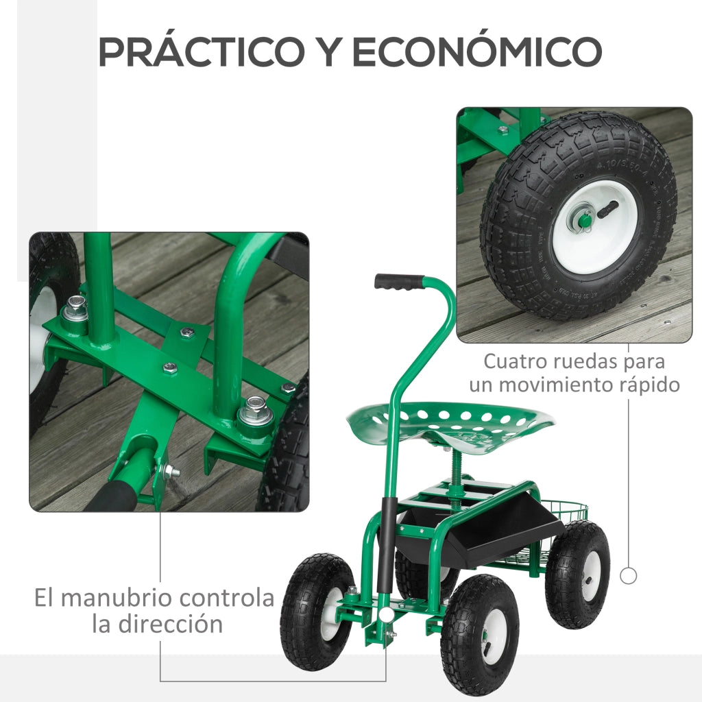 Sedia Giardino Girevole Regolabile con Ruote e Vassoio ¨C zephmum ¨C Verde