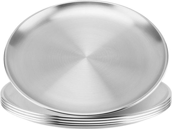 Set di piatti in acciaio inossidabile 26 cm - 5 pezzi - Piatti rotondi - Sottopiano antiscivolo - Disegno di pile - Piatti per forno