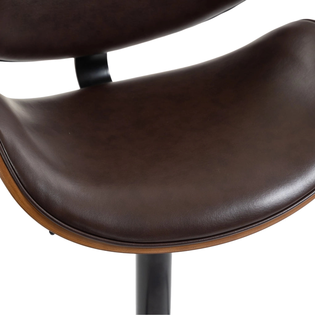 Sgabello da bar girevole e regolabile in altezza; in PU marrone; con schienale ergonomico