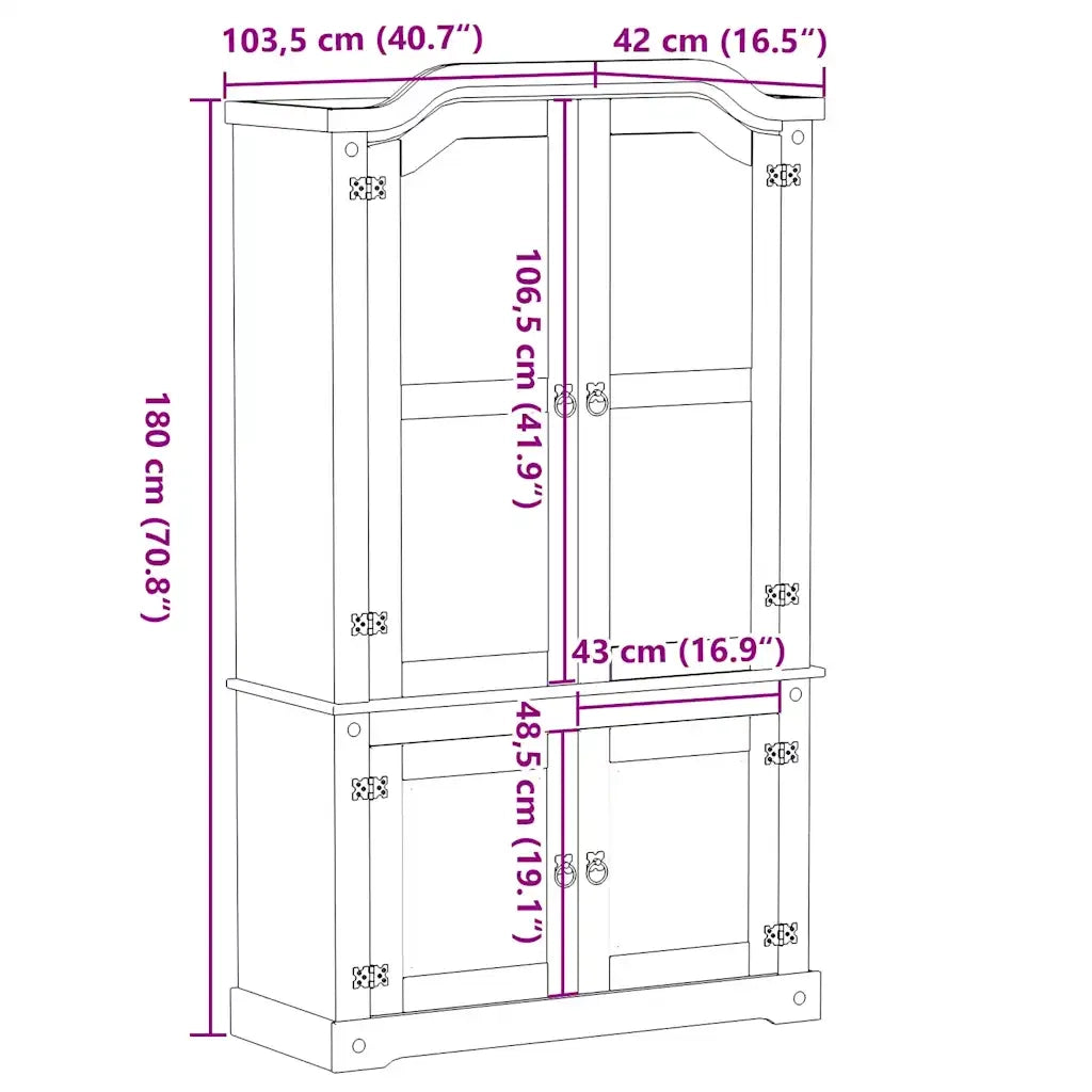 Vetrina Corona 103,5x42x180 cm in Legno Massello di Pino