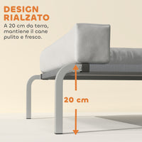 Brandina per Cani Rialzata 110x75x30 cm con Cuscino a L in Tessuto Grigio e Argento