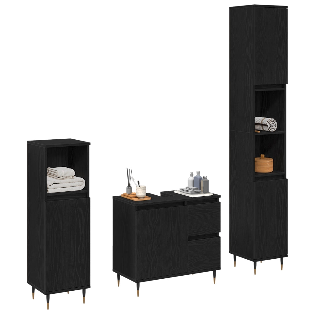 Set di mobili da bagno 3 pezzi in legno ingegnerizzato quercia nera