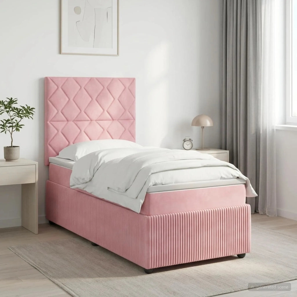 Letto Box Spring LED con Materasso Rosa 90 x 200 cm Velluto 3456004