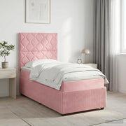Letto Box Spring LED con Materasso Rosa 90 x 200 cm Velluto 3456004