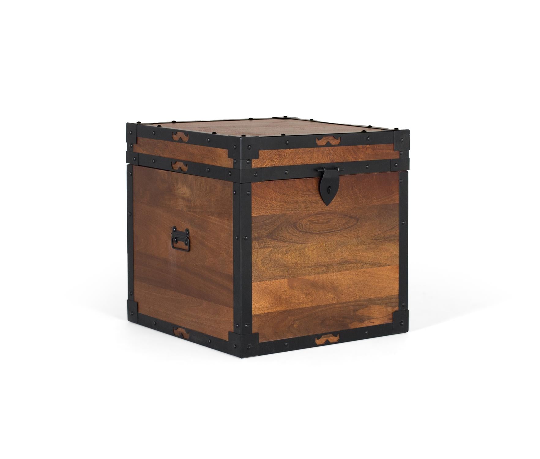 Baule in legno di mango con finiture in ferro nero in stile vintage