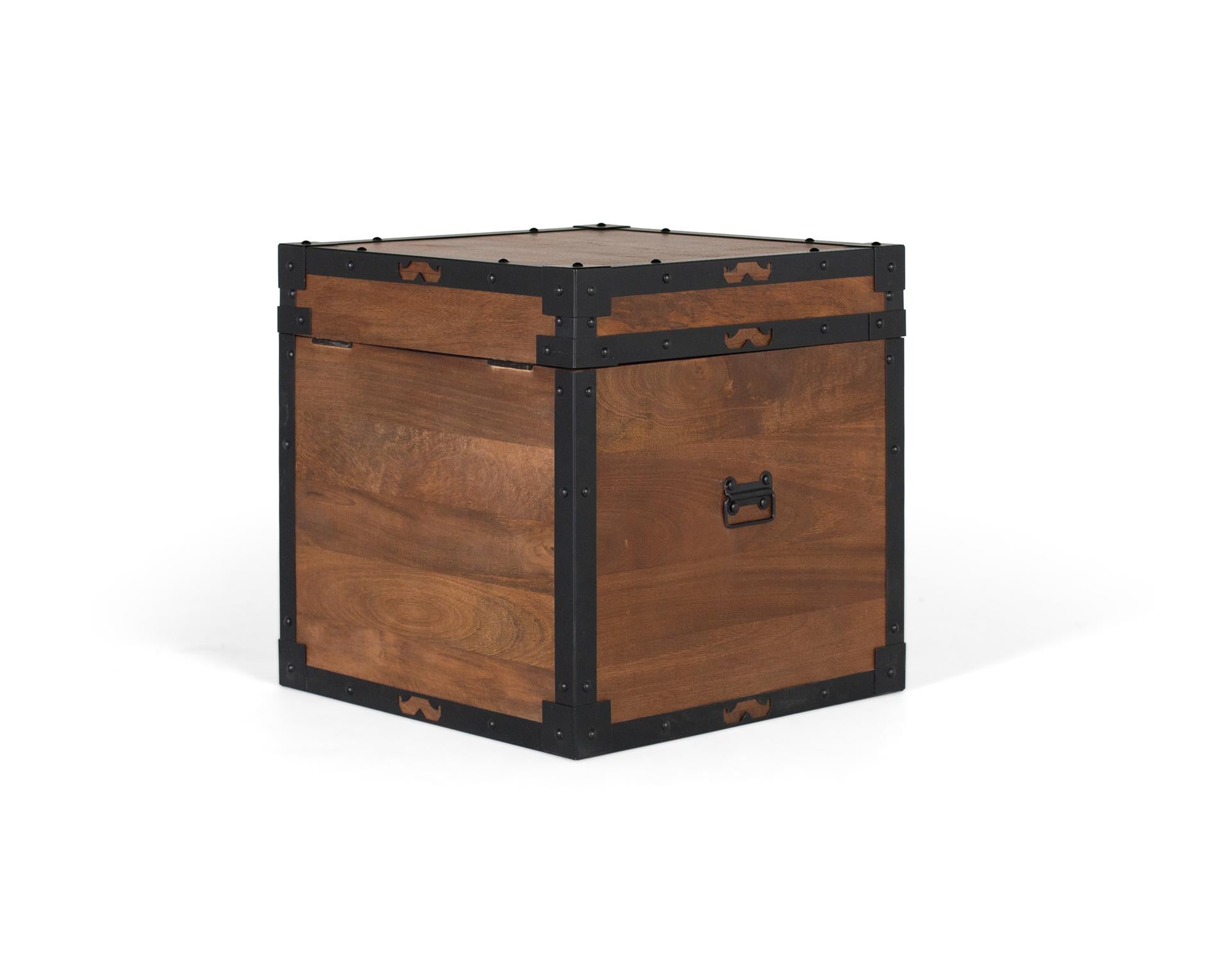 Baule in legno di mango con finiture in ferro nero in stile vintage