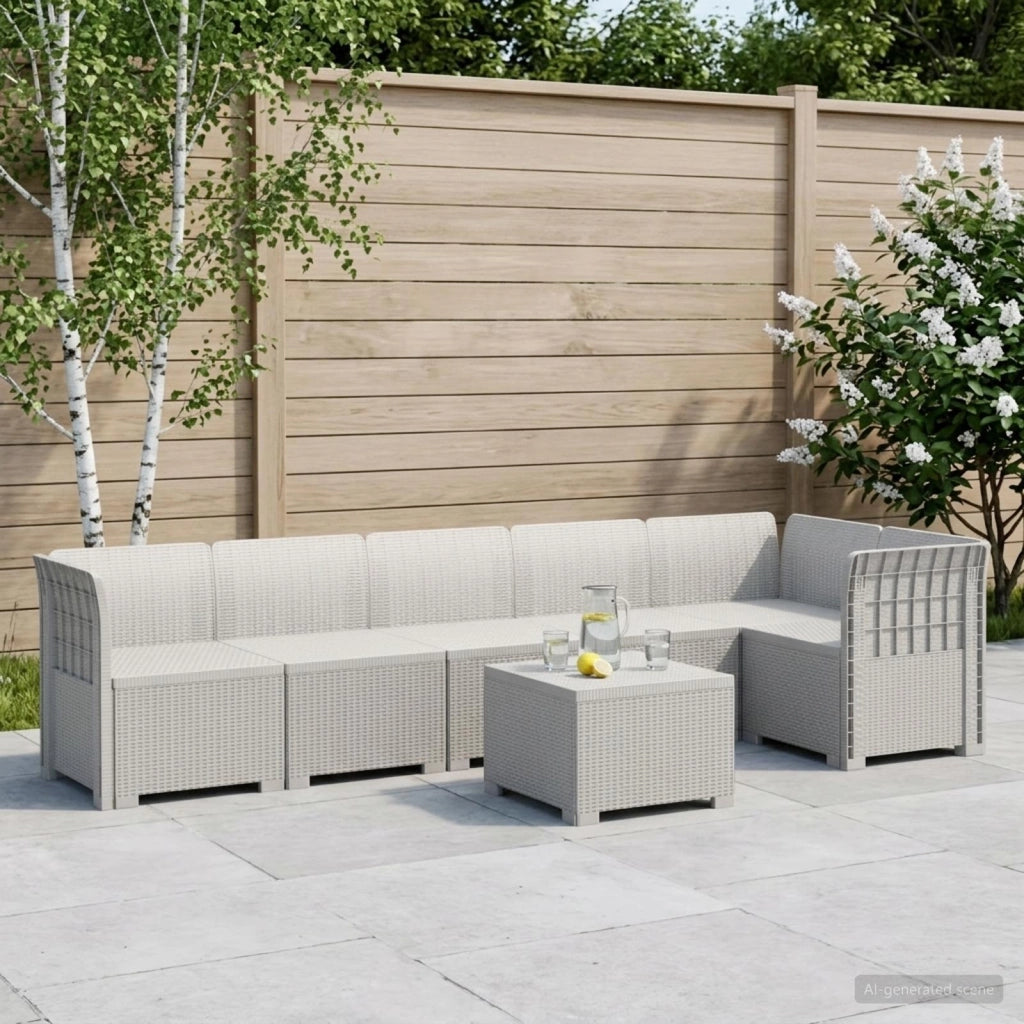 Divano da Giardino 6 Posti Aspetto Rattan PP Bianco 3444104