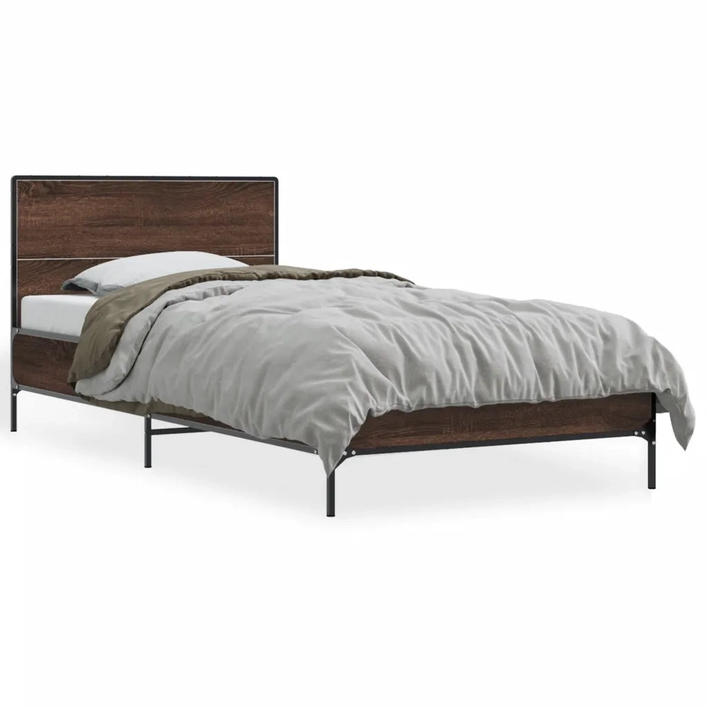 Giroletto-Struttura Letto Rovere Marrone 100x200 cm Legno Multistrato e Metallo 766713