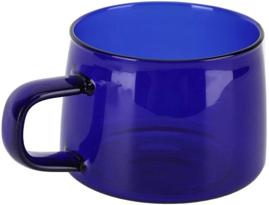 Coffeiera trasparente - vetro di borosilicato - con manico - blu - caffè - adatto per tè e latte - 250ML
