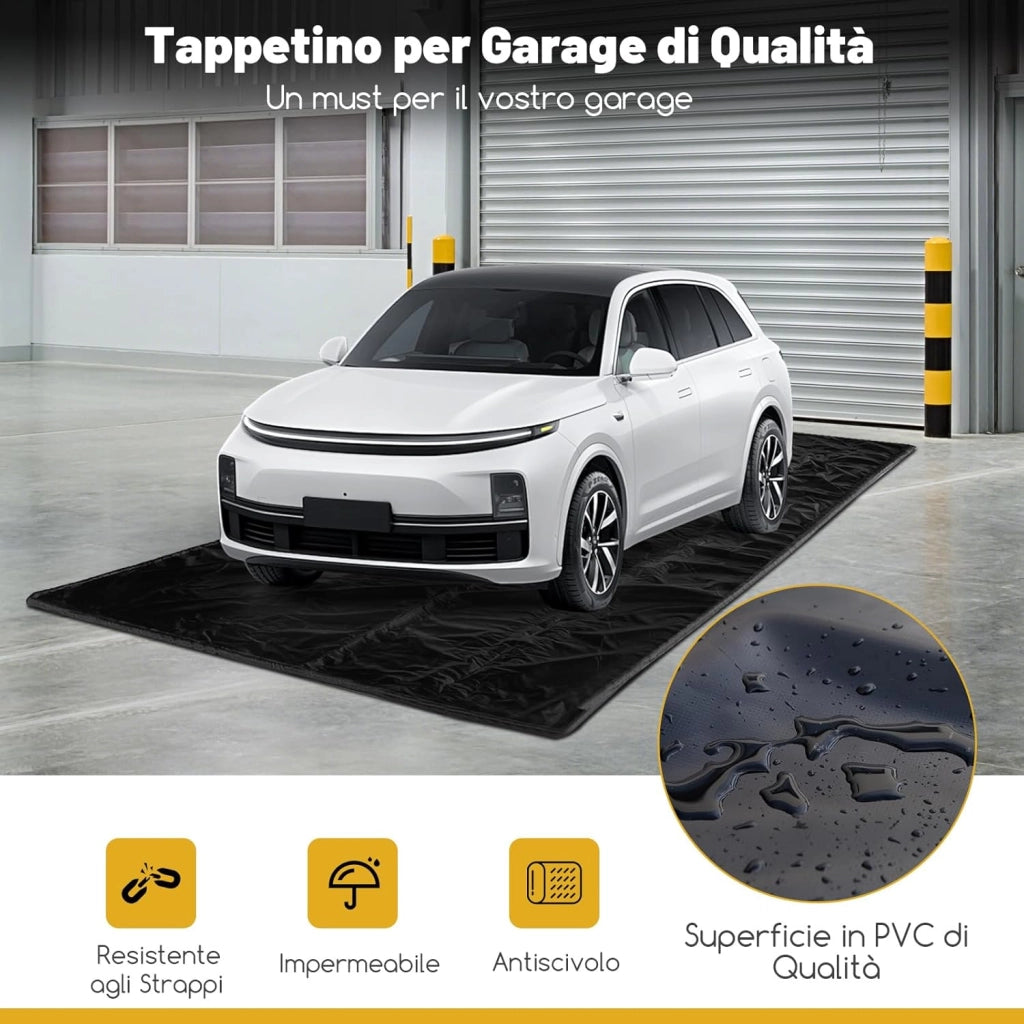 Tappeto per Garage 550 x 240 cm, Tappetino Antiscivolo per Riparazione Auto Impermeabile, Include Raschietto per Pavimenti e Nastri Adesivi, Adatto per SUV di Media Grandezza
