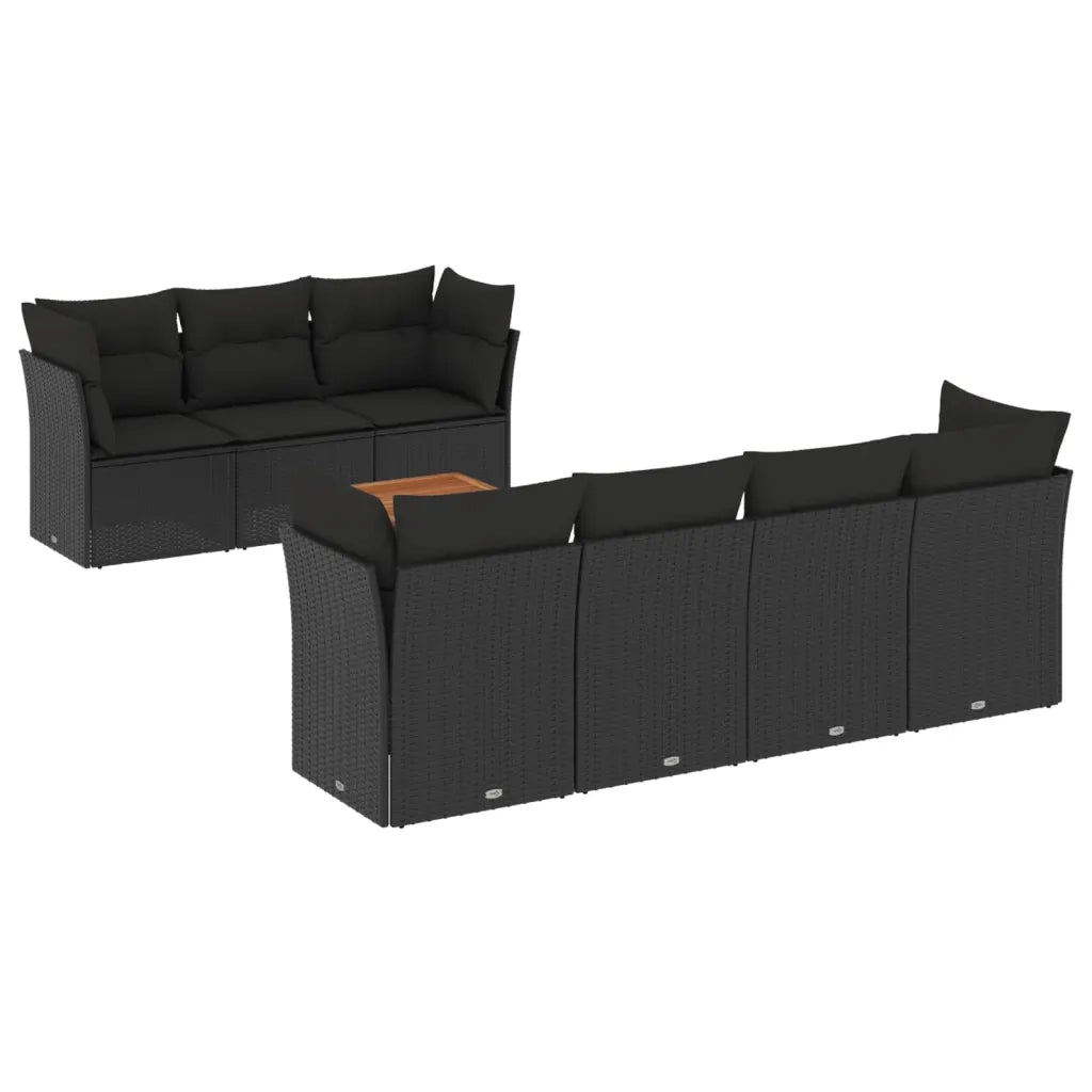 Set Divani da Giardino con Cuscini 8 pz Nero in Polyrattan 3223500