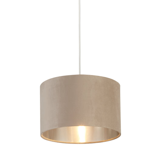 Paralume Contemporaneo Tamburo Acciaio Argento Tessuto Tortora 1 Luce D28Cm