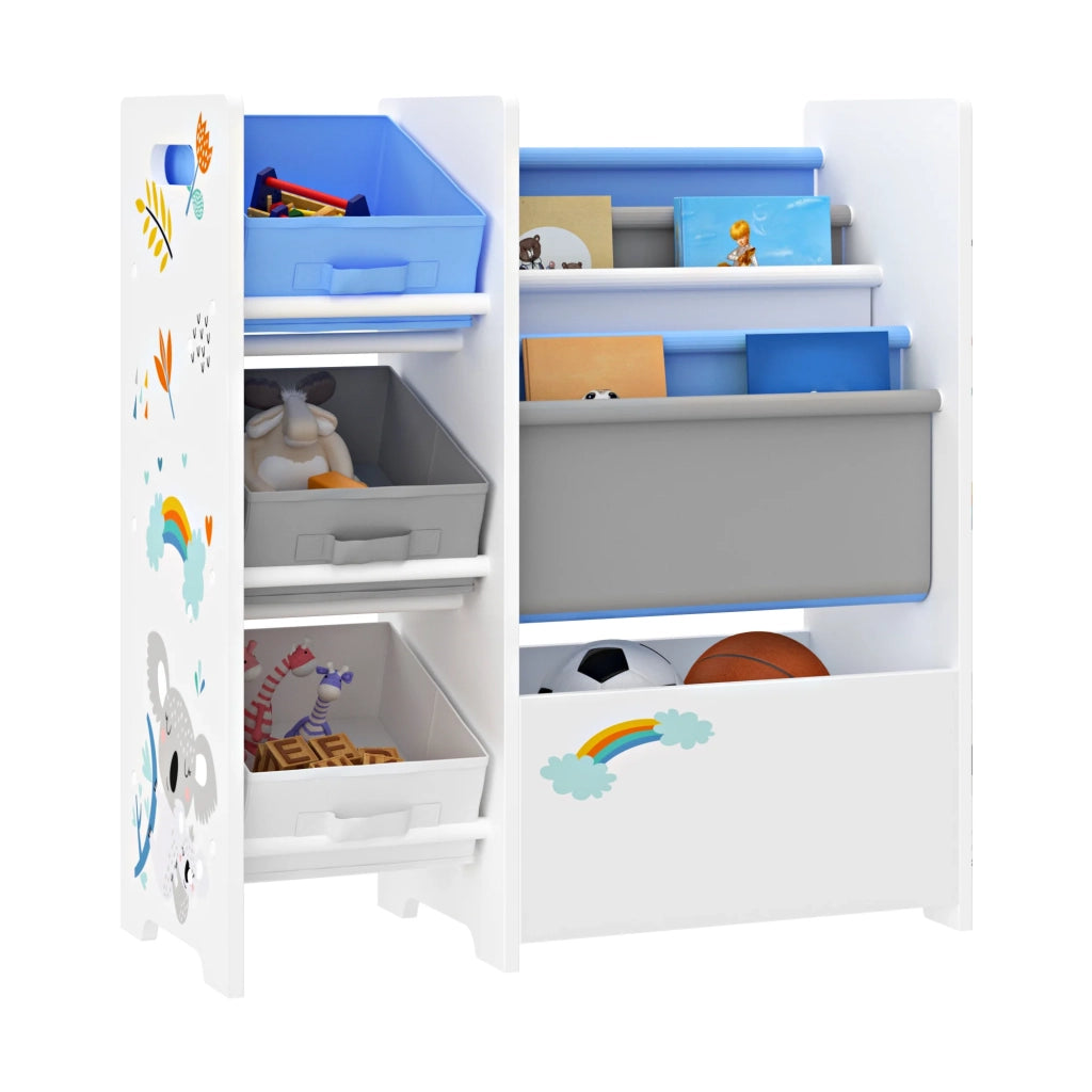 Scaffale portaoggetti per bambini con 3 scomparti aperti bianco/grigio/blu 03_0006995