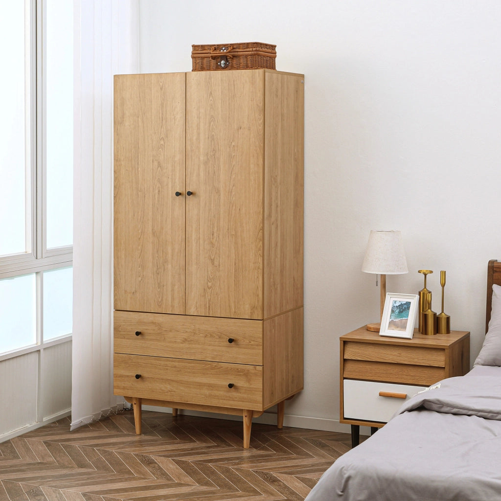 Armadio Guardaroba con 2 Porte e 2 Cassetti ¨C zephmum ¨C Legno 80x52x180 cm