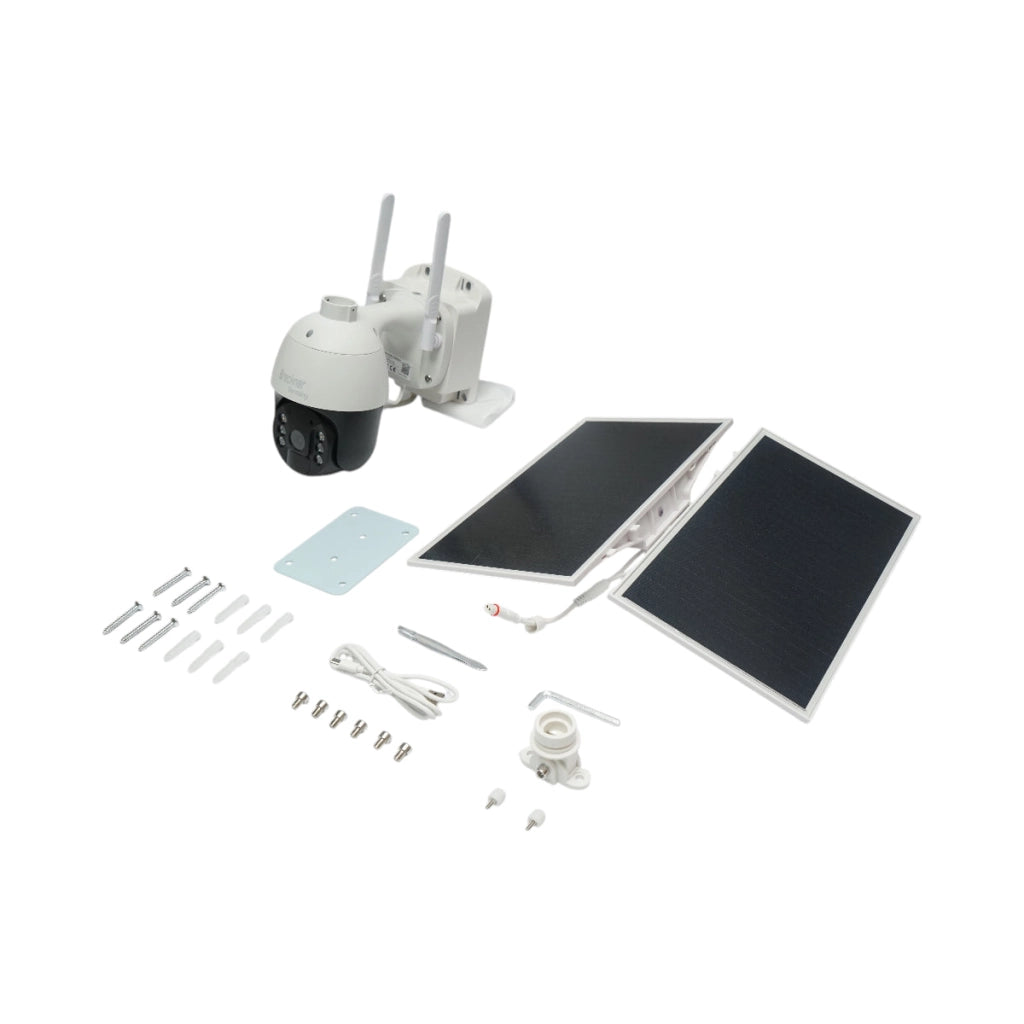 Telecamera di sorveglianza 2 MP 1080P, 4G, WIFI 2.4 GHz, pannello solare da 4.3W, batteria 21700, controllo PTZ a 360°, rilevamento umano PIR, visione notturna intelligente IR e applicazione Ubox