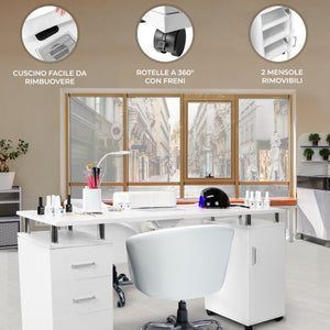 Tavolo per Manicure e Ricostruzione Unghie, Aspiratore e Cassettiera Estetista