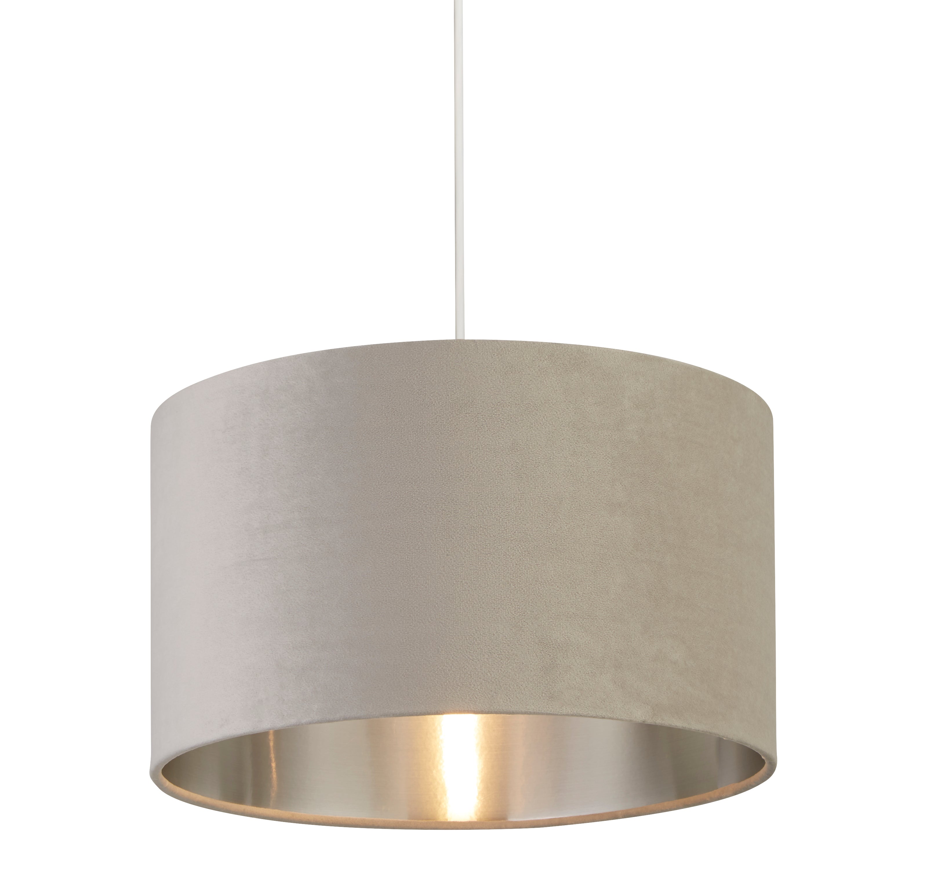 Paralume Contemporaneo Tamburo Acciaio Grigio Velluto Grigio 1 Luce D38Cm