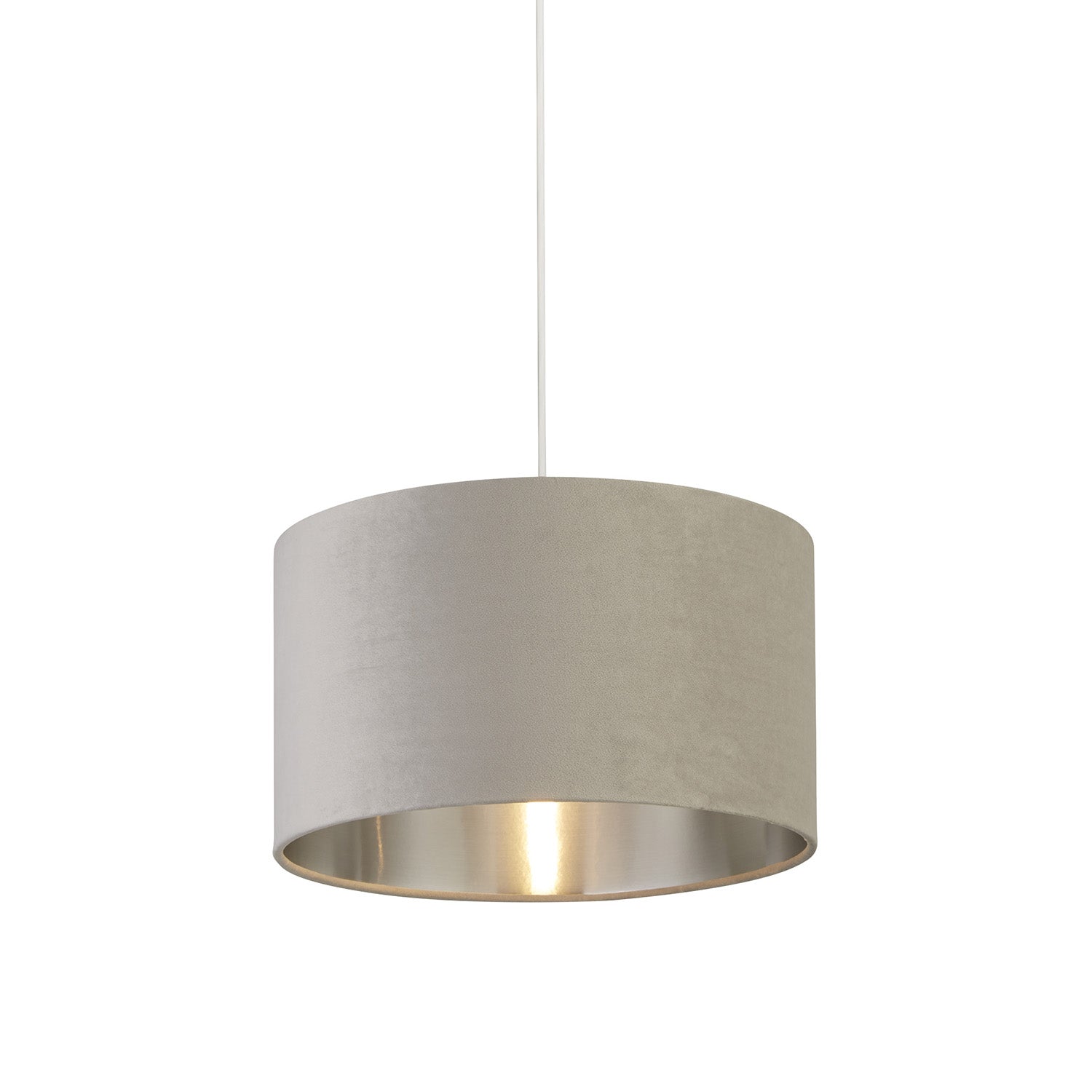 Paralume Contemporaneo Tamburo Acciaio Grigio Velluto Grigio 1 Luce D38Cm
