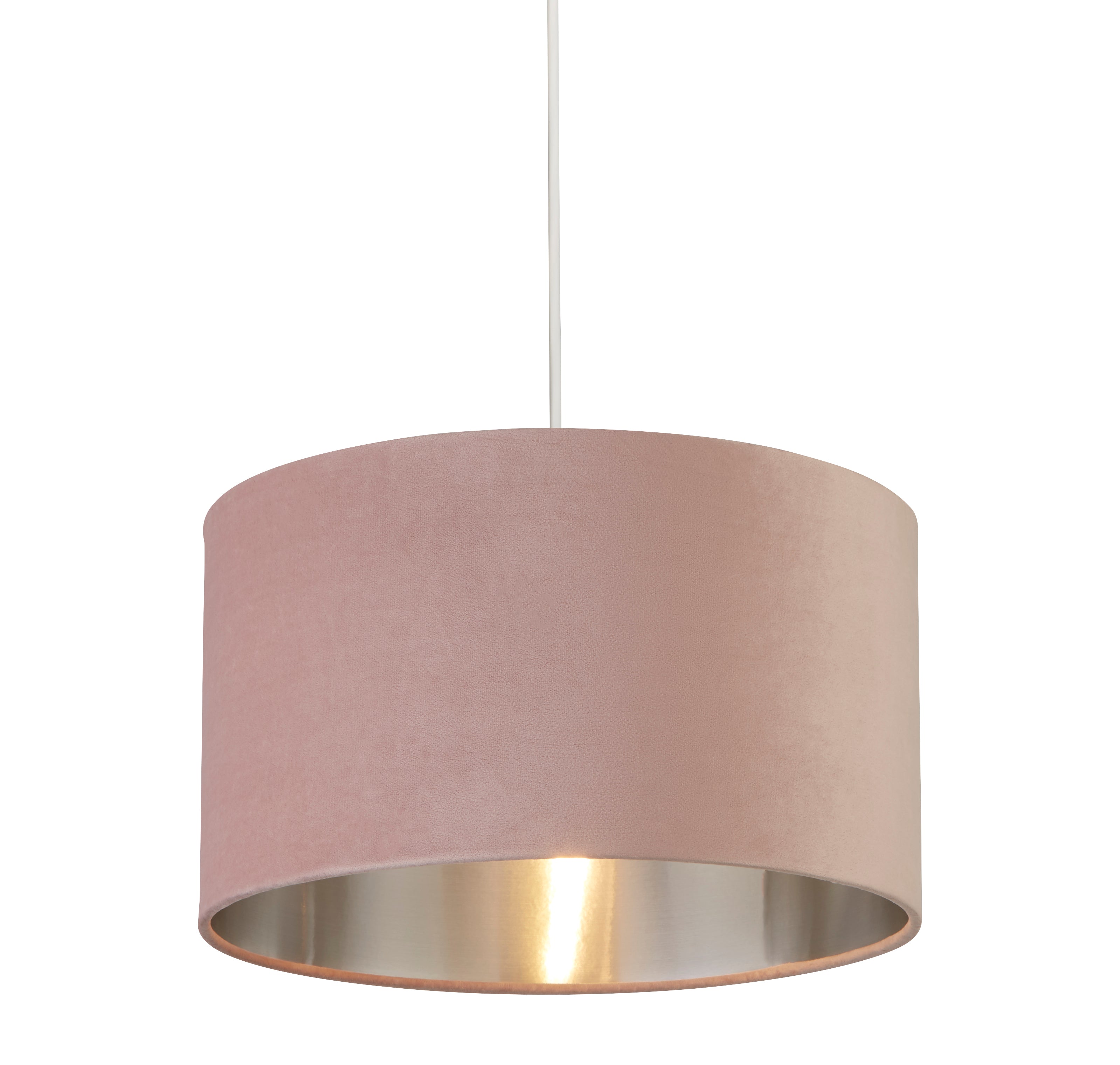 Paralume Contemporaneo Tamburo Acciaio Rosa Tessuto Argento 1 Luce D38Cm