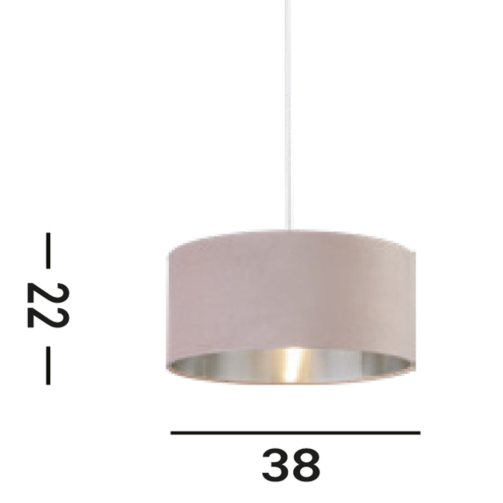 Paralume Contemporaneo Tamburo Acciaio Rosa Tessuto Argento 1 Luce D38Cm