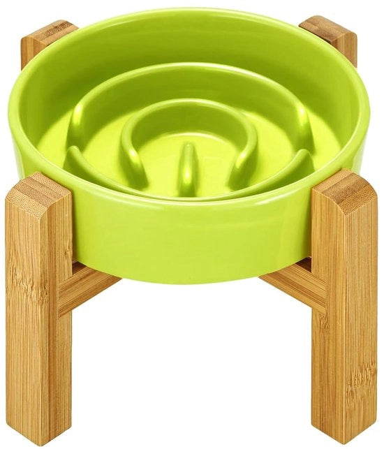 Ciotola per cani in ceramica alta - ciotola anti-schizzo per piccoli rassen - Ø 16 cm - limone