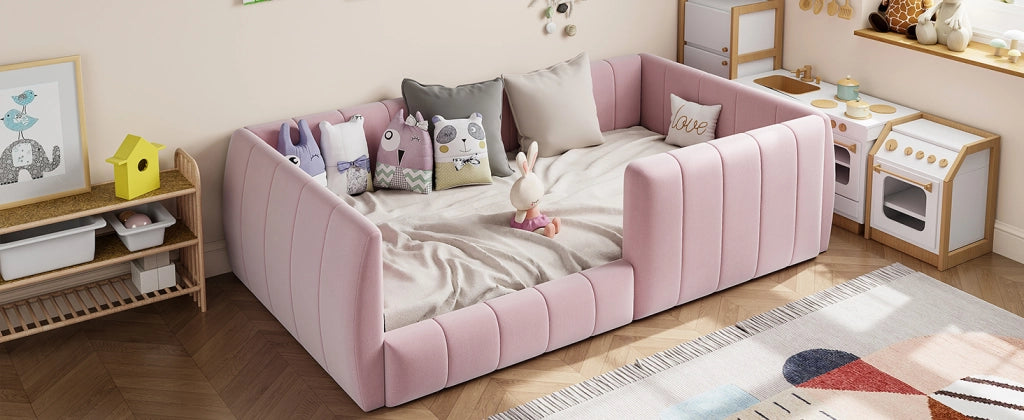 Letto imbottito con piattaforma e sponde di sicurezza - Zephmum- 90x200- Rosa
