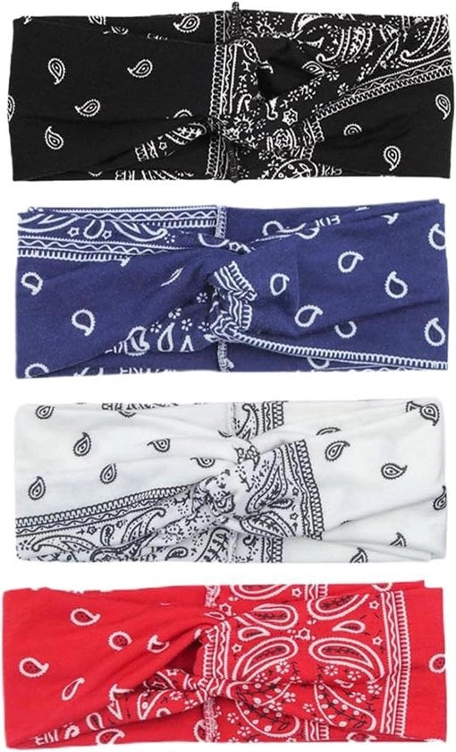 Set di fascette per donne - Accessori di stampa in stile vintage - Fascette boho elastiche di alta qualità - 4 pezzi