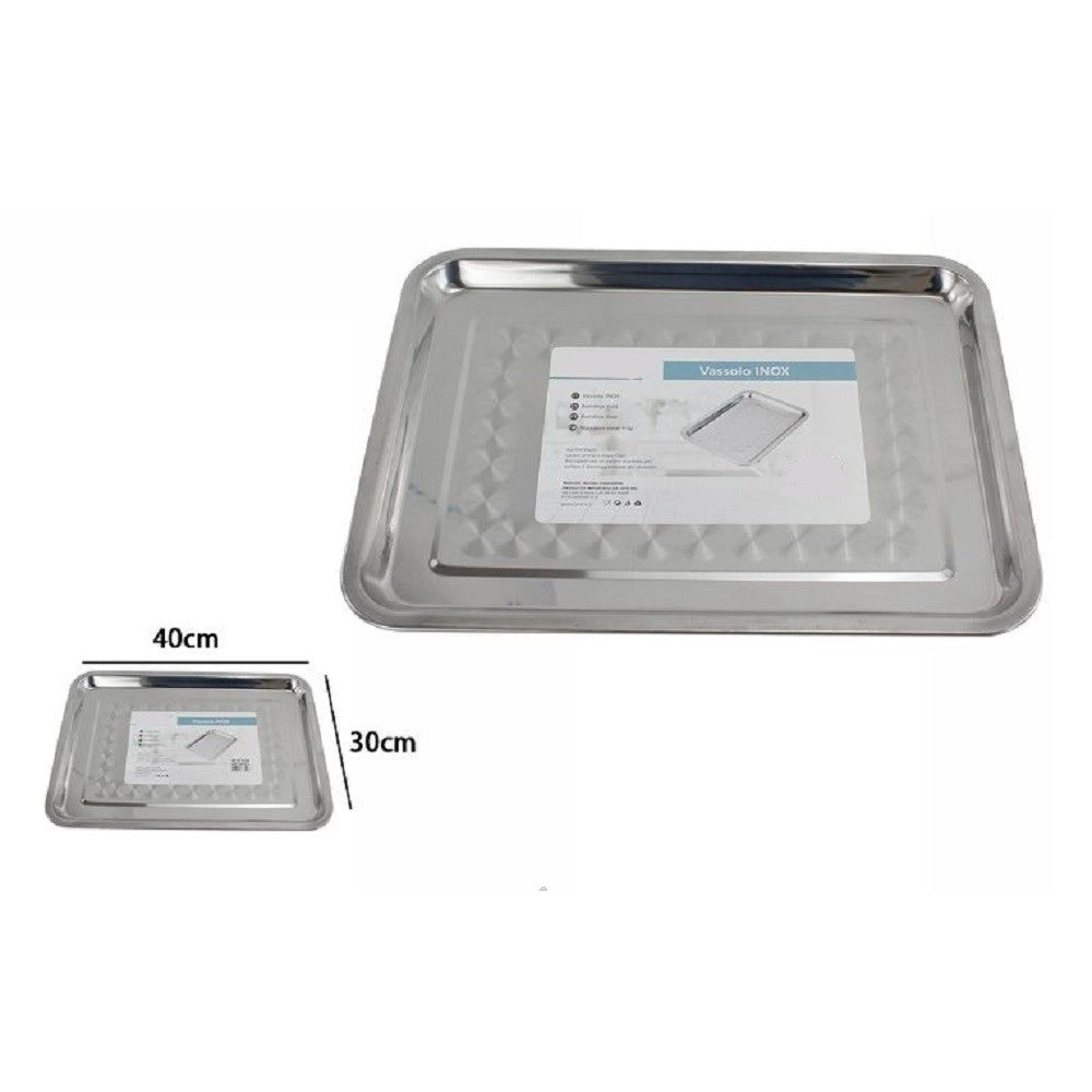 Trade Shop - Vassoio Rettangolare In Acciaio Portata Cucina Piatto Guantiera 40x30cm 66351 -