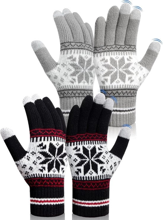 2 Pair di guanti in lana a maglia per uomo e donna, caldi con imbottitura termica a maglia per corsa, guida, lavoro, snowboard