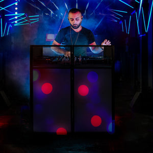 Supporto DJ Booth cabina tavolo pieghevole setup mobile discoteca nero e bianco