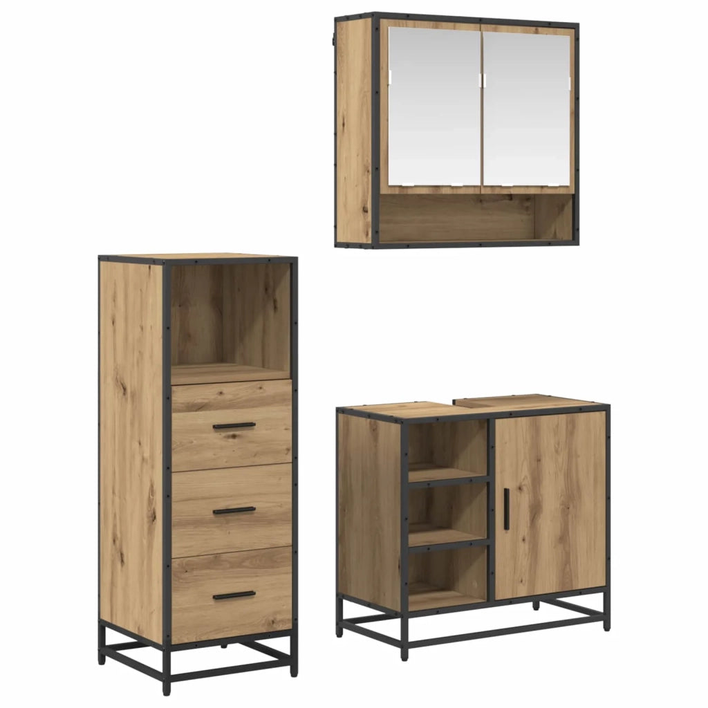 Set di mobili per il bagno con porta 3 pcs Rovere artigianale