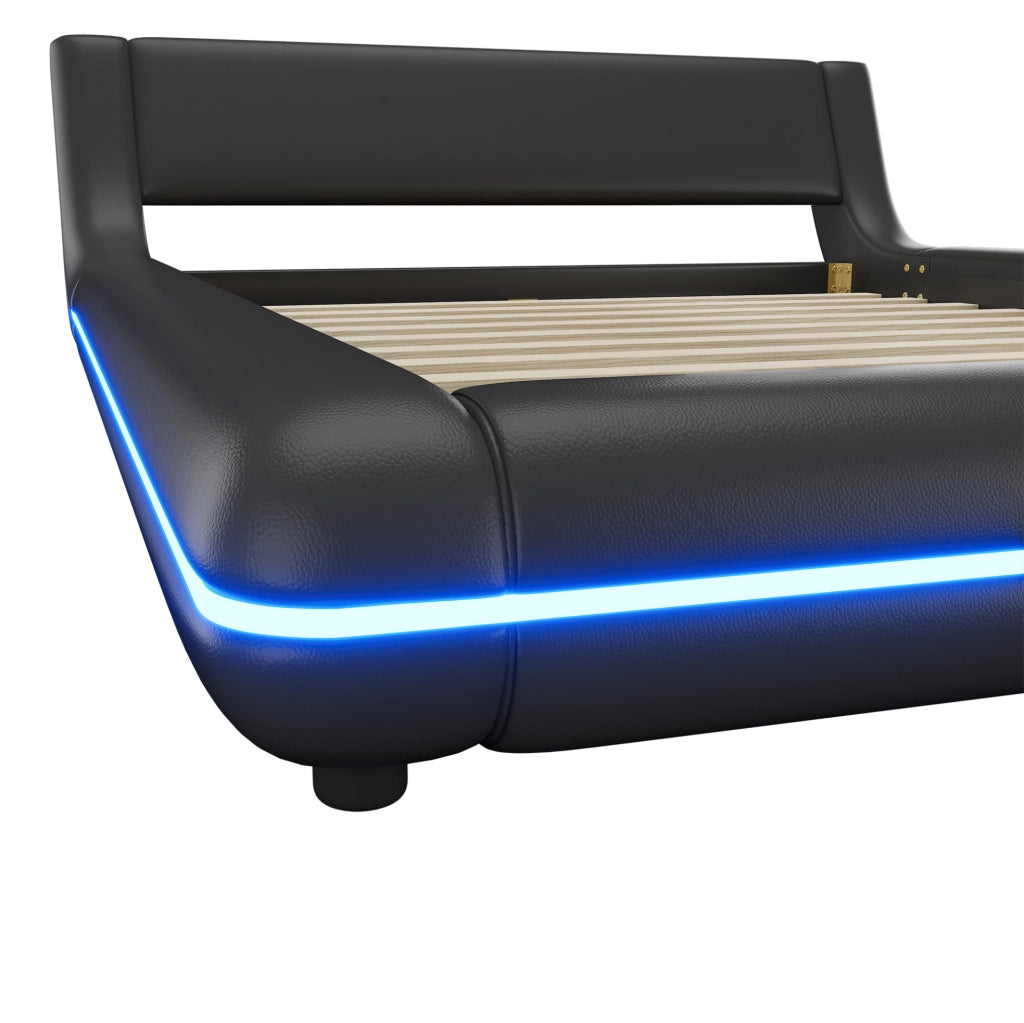 Letto basso 140 x 200 cm in PU e MDF con illuminazione LED regolabile; nero