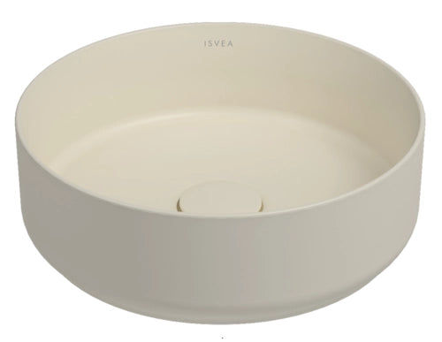 Lavabo tondo da appoggio senza troppo pieno in ceramica senza foro rubinetto - Avorio Opaco