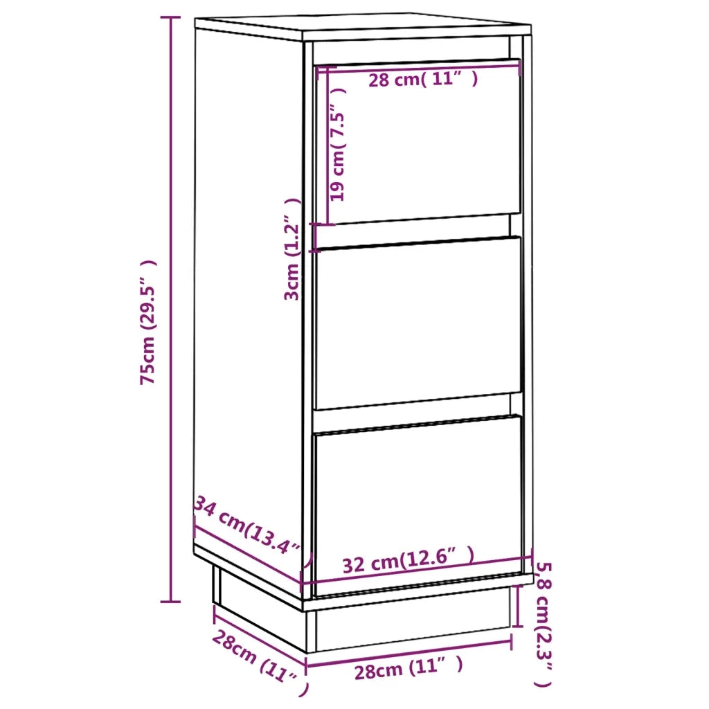 Credenze Nere 2 pz 32x34x75 cm in Legno Massello di Pino 813374