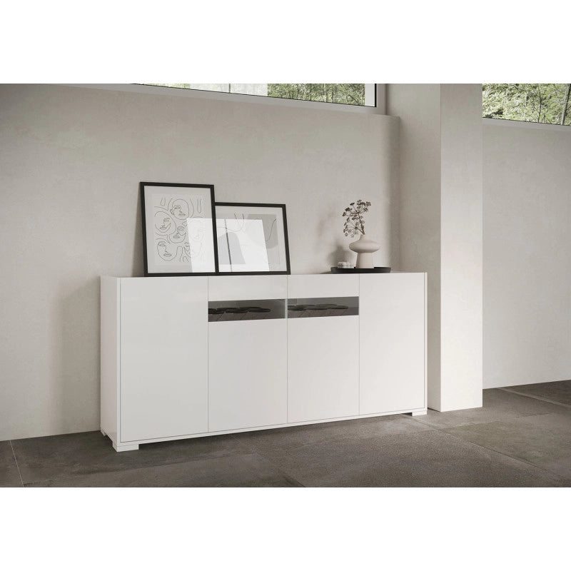 Madia moderna 4 ante 174x40x81 cm Riflesso - Bianco Lucido